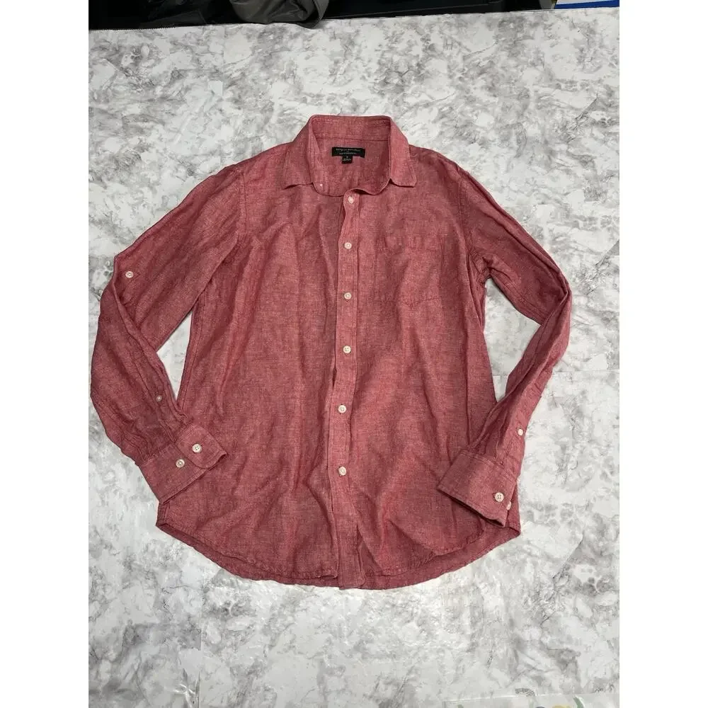 Coastal Resorts Banana Republic Men's Linen Standard Fit Button Down Shirt S Red